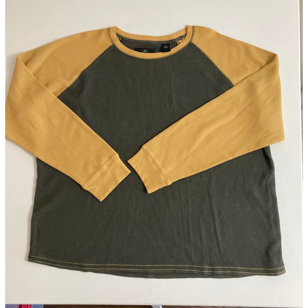 RedHead Mens XL Thermal Waffle Knit Raglan Shirt Olive Green Mustard Yellow